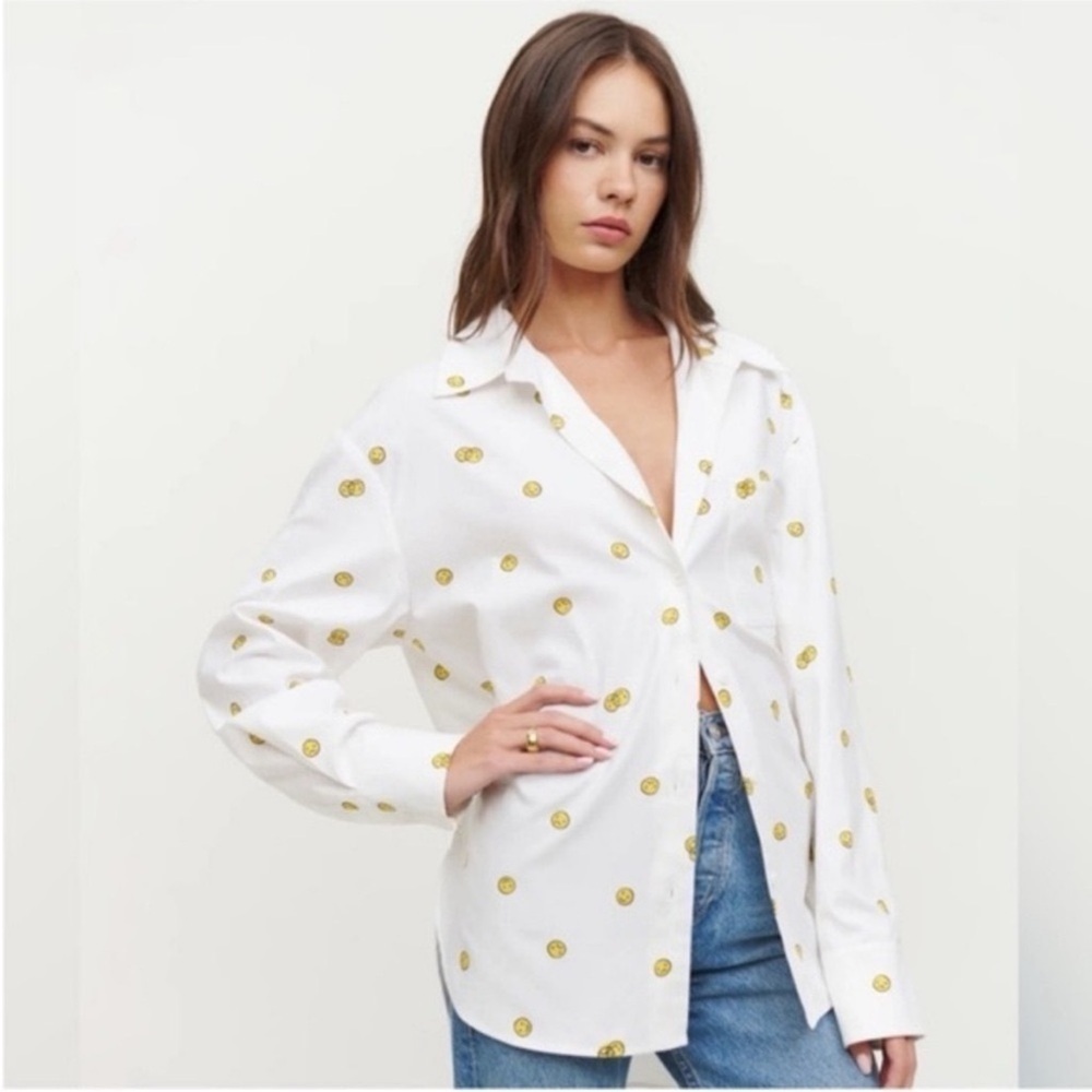Reformation Will Smiley Button Front Shirt Size M - Picture 3 of 9